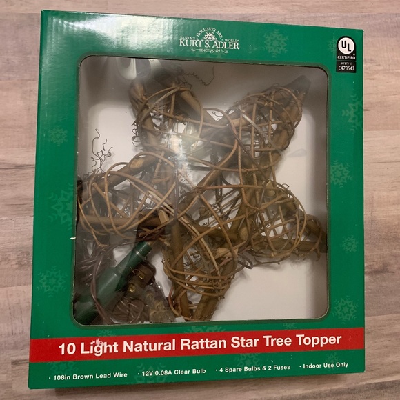 Kurt Adler Natural Rattan Star Tree Topper 10 Light - Picture 2 of 2